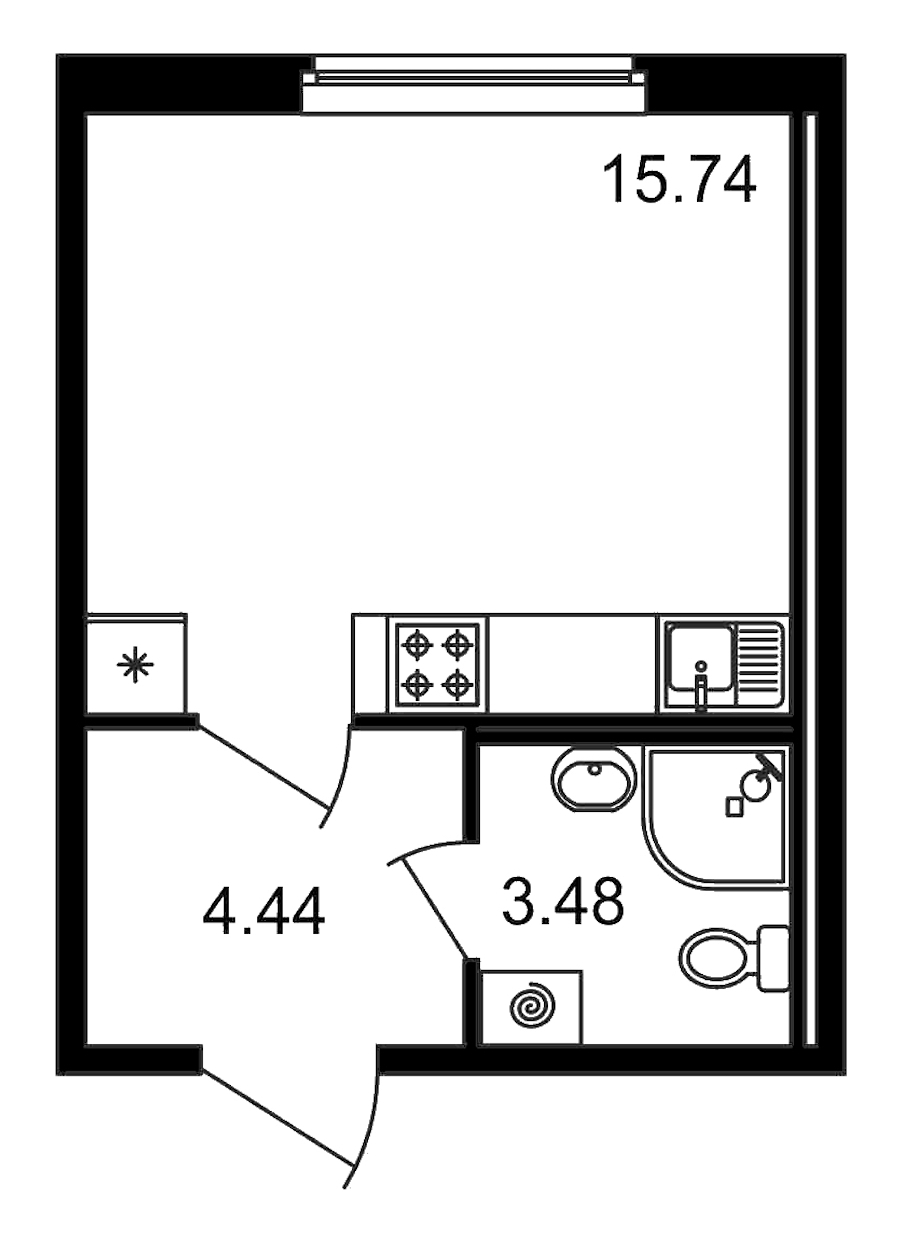 Квартира студия 23.66 м², 1/15 эт., ЖК «Новые горизонты»